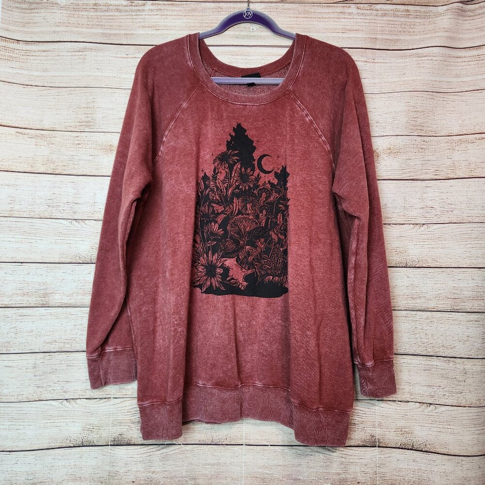 Torrid Wave Wash Distressed Sacred Plants Graphic Crewneck Sweater Size 1X